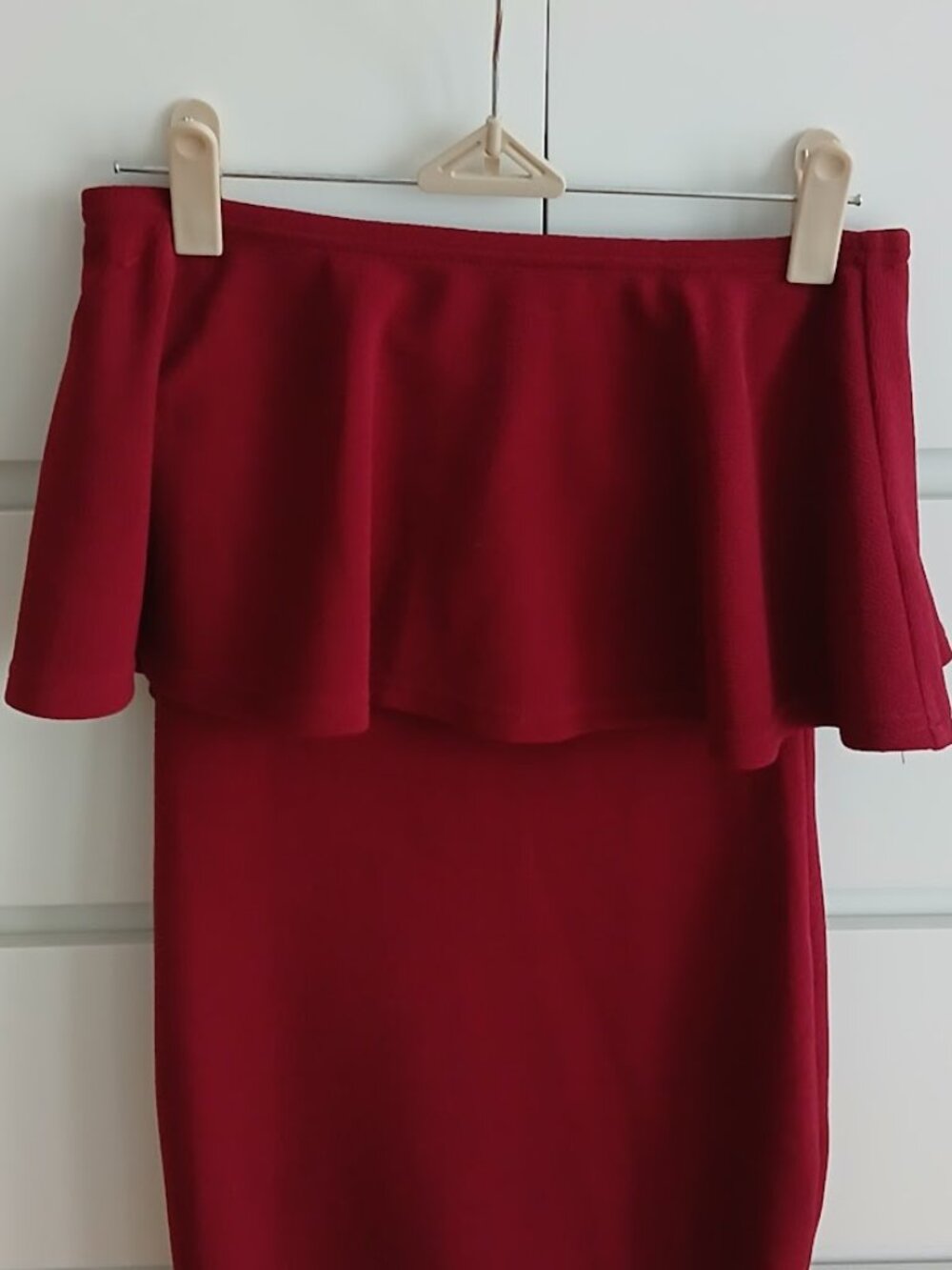 Strapless Ruby Red Ruffle Shapely Dress - XS - Picture 2 of 2